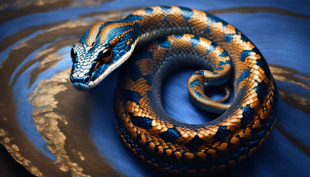 Symbolische Darstellung einer Schlange in Blau und Braun