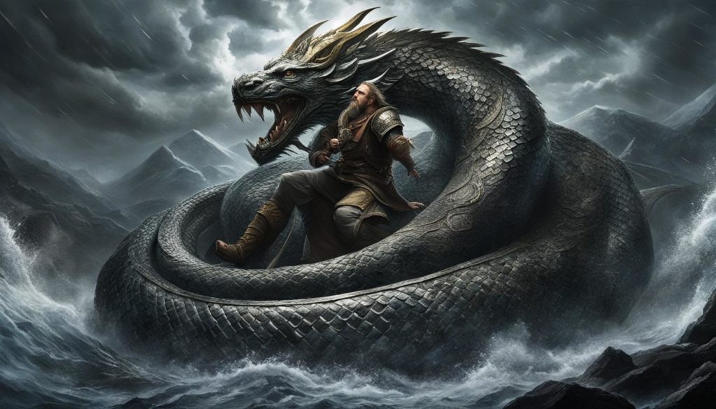 Odin und Jörmungandr im nordischen Mythos