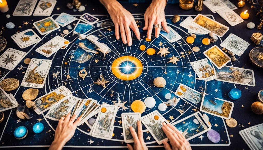 Astrologische Symbole und Tarotkarten für Zukunftsdeutung